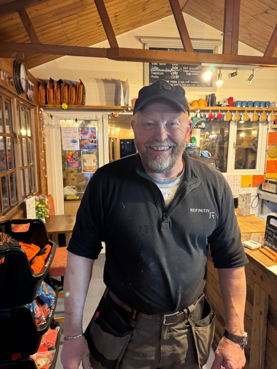 Roger Vine in the café, Court Farm Lakes